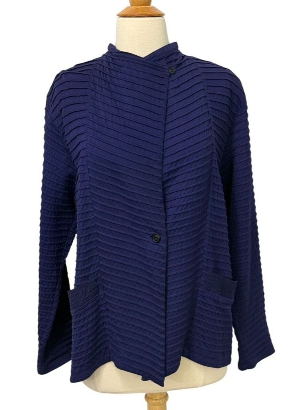 Yacco Maricard Jacket Topper Textured Cotton Purple Lagenlook Pockets Size 2